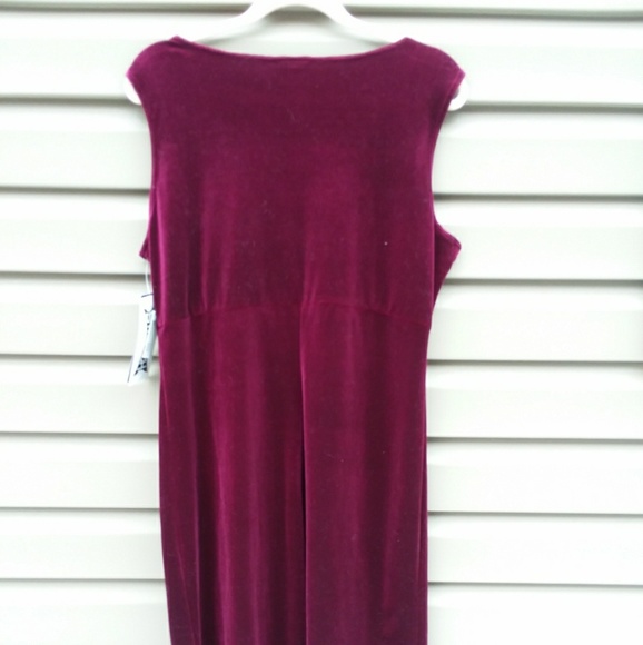 Vintage Studio Sz L Burgandy Velvet Dress Stretch - Picture 3 of 5
